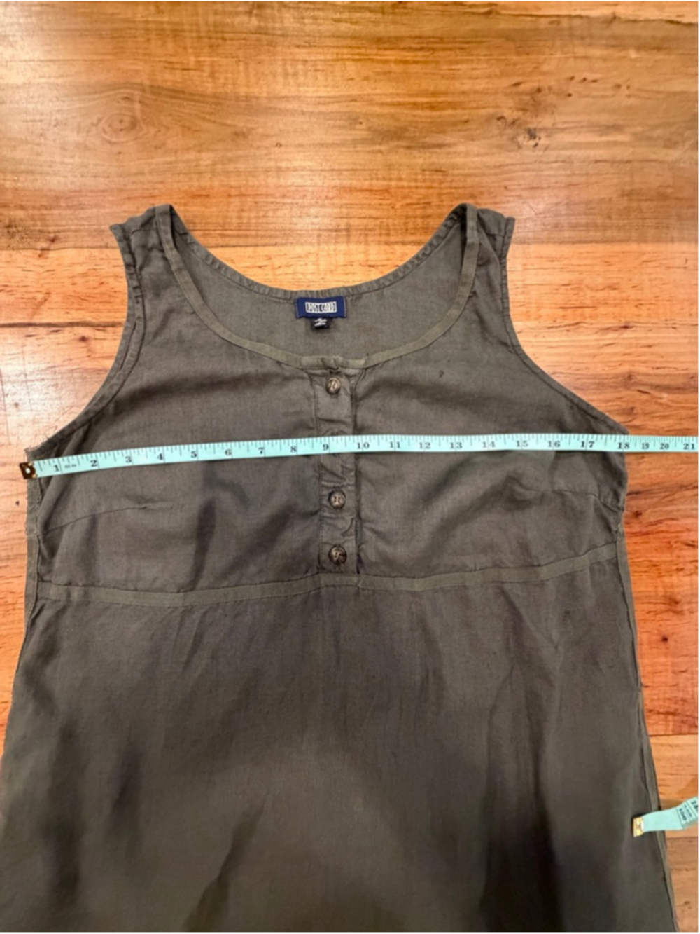 POSTCARD Italy Linen Midi Dress Army Green Button Front Boho Coastal Minimalist - Picture 8 of 12